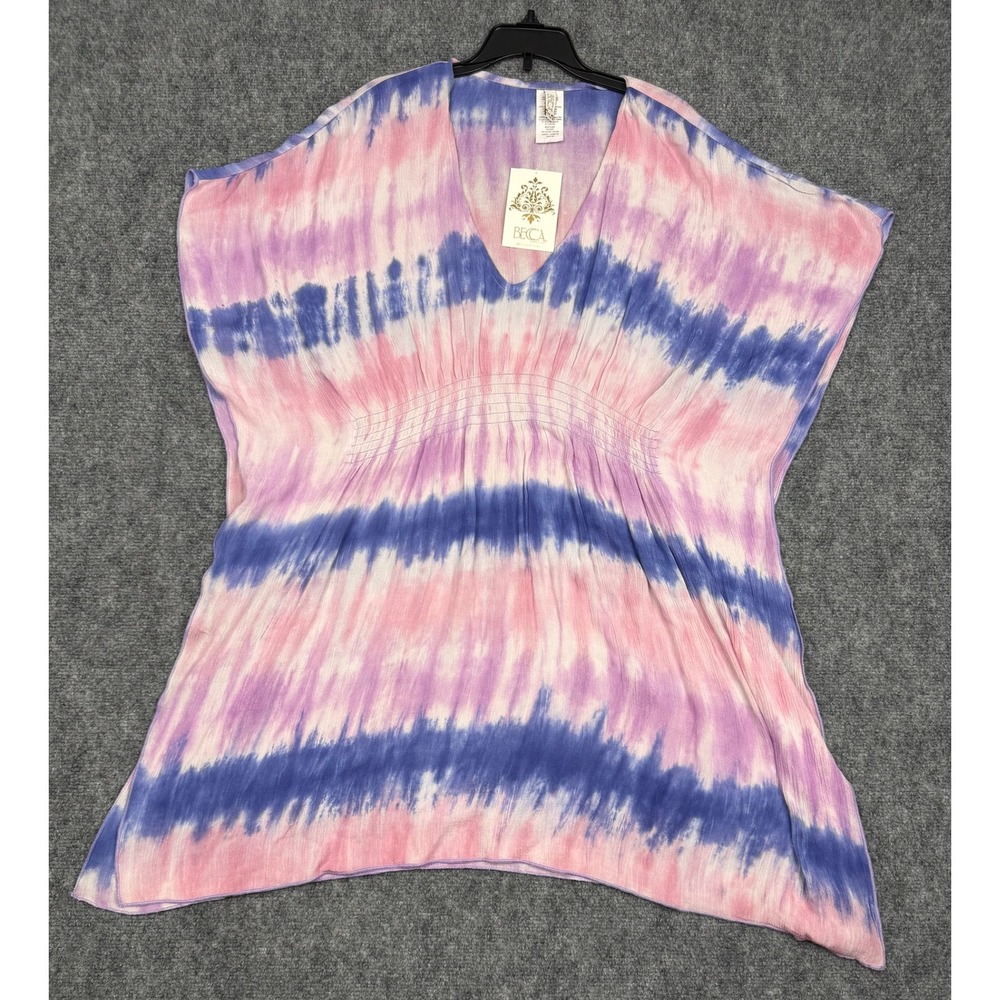 Becca by Rebecca Virtue Tie Dye Swim Cover Up Pink/Purple/Blue NWT Smocked XS/S